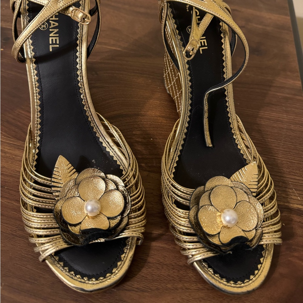 CHANEL leather wedge sandal
